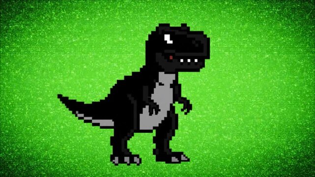 Pixel Art Black Dinosaur Tyrannosaurus Rex Standing. 4K Video