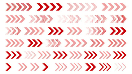 Obraz premium Set of various red directional chevron arrows collection with direction navigation collection indicator wayfinding abstract pointing business