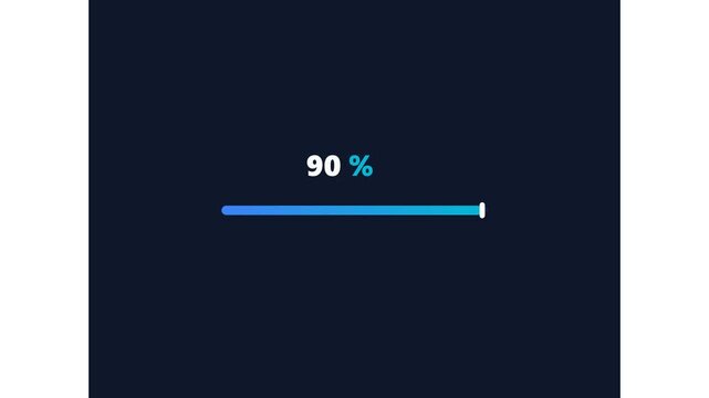 Percentage counting linear progress bar animation video. Blue preloader indicator from zero to one hundred for software UI motion graphic design