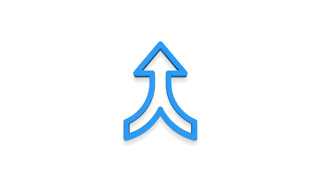 Minimalist blue arrow merging two paths into one direction sign with direction isolated background pointing strategy business