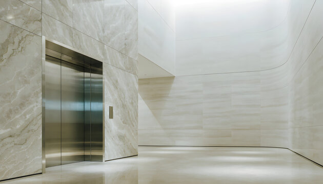 Bright Empty Modern Building Interior with Living Space Architecture and Lift Design