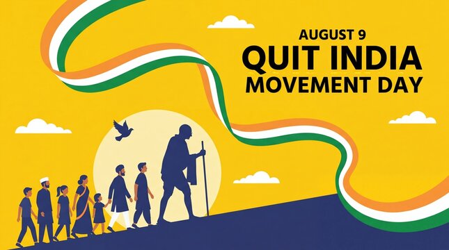 Quit India Movement Day banner. August 9th Indian independence historical celebration design.