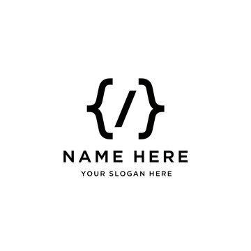 Coding brackets logo with slash symbol, isolated on transparent background