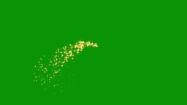 Glowing 2D cartoon glitter stars path with magic sparkle dust. Shimmering white twinkling starlight motion graphics, fairy dust trail animation for visual effects on chroma key green background. 4k