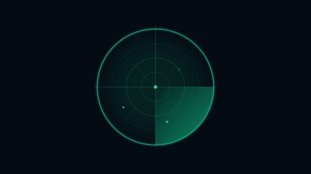 Green radar scanner sweep animation video. Futuristic sonar tracking system display for military tech and cyber UI motion graphic design