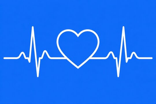 White heartbeat line with a heart shape symbol on a blue background