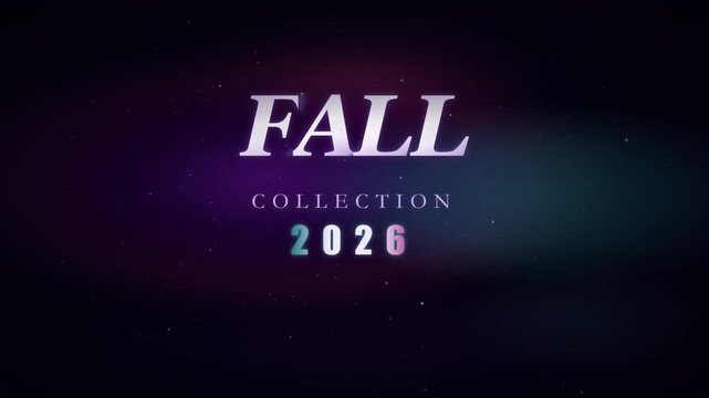 Cinematic Fall Collection 2026 title animation over abstract glowing purple and blue cosmic background