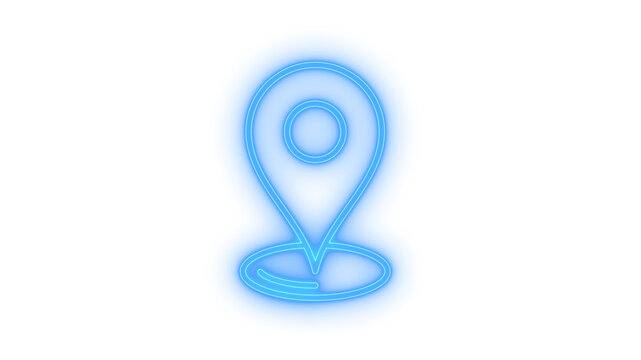 Glowing neon map pointer location pin icon isolated on transparent background. Destination marker. GPS navigation symbol. Travel guide sign. Geolocation.
