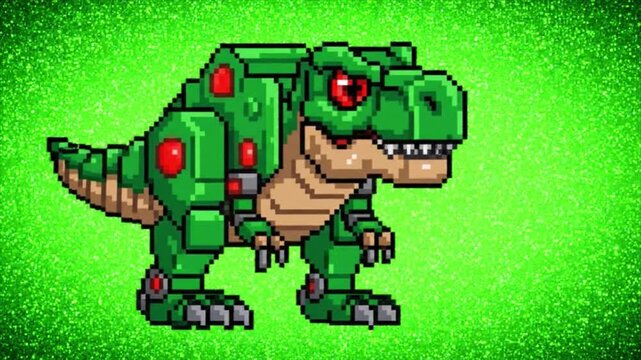 Pixel Art Robot Mecha T-Rex Dinosaur. 4K Video