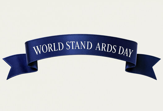 Decorative blue ribbon banner with world stand ards day text isolated design