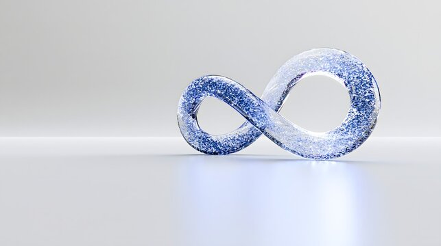 Macro close-up of sleek conceptual glass infinity with internal fine blue dust