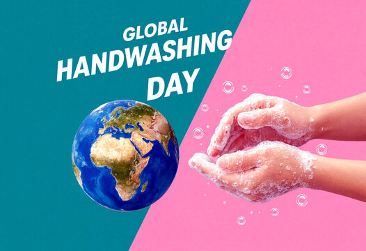 Global handwashing day celebration with soap bubbles and earth globe illustration concept for hygiene awareness campaign
