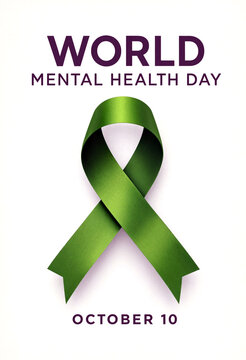 Green awareness ribbon for world mental health day celebration on october ten