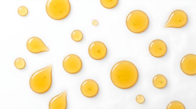 Natural organic golden honey drips and droplets pattern isolated on plain white background