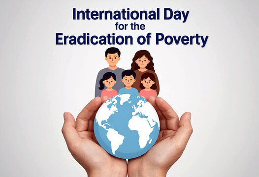 Illustration of family standing on globe for international day eradication of poverty concept