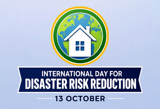 International day for disaster risk reduction poster with globe and house illustration design concept
