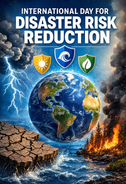 International day for disaster risk reduction with earth and natural calamities illustration