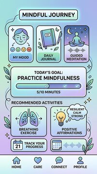Mindfulness mobile app interface for mental health tracking