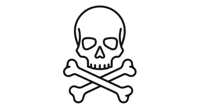 Black and white skull and crossbones icon isolated on transparent background