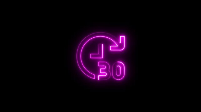 Glowing Pink Neon 30 Seconds Timer Icon Isolated on Black Background