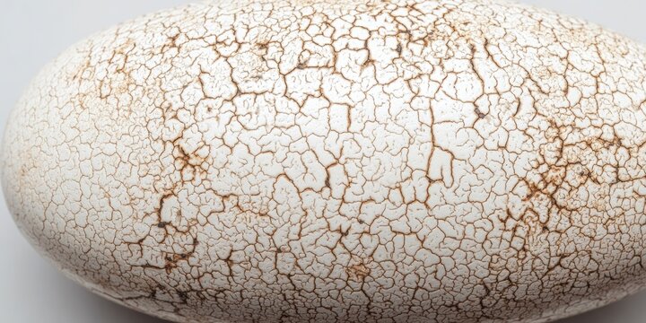 Close up of a cracked eggshell texture on a white surface ideal for design