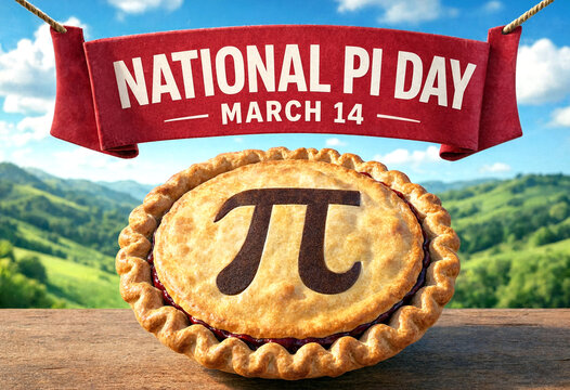 Delicious golden pie with pi symbol celebrating national pi day on march fourteenth