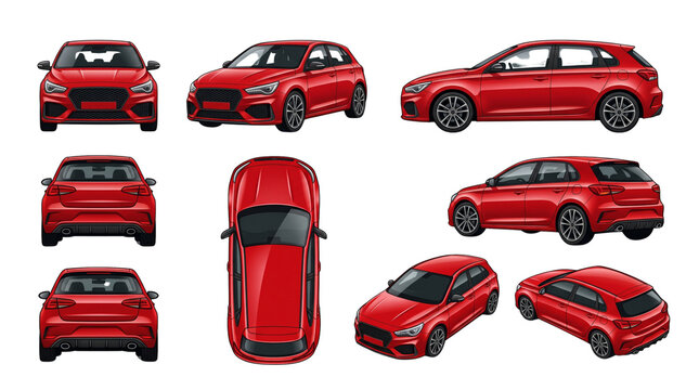 Red Hot Hatch Vector Illustration Car Sheet isolated on white background
