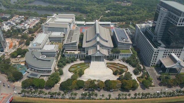 Yayasan Buddha Tzu Chi Indonesia PIK Area Jakarta City Drone Pull Back High Angle 4K 60FPS