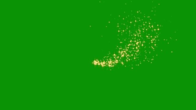 Golden sparkle stars light trail animation on green screen overlay. Magical sparkle dust, fairy doodle stars, shiny glowing gold bokeh particle lights, high quality starlight motion graphics. 4k