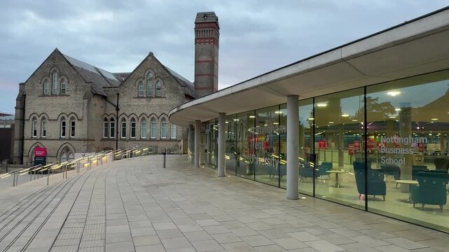Newton and Arkwright Building at Nottingham Trent University City Campus in Nottingham, England, showcasing iconic academic architecture, higher education, and student life.