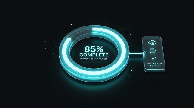 Digital progress bar showing eighty five percent completion for a technology project dashboard