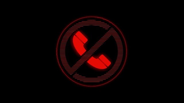 Decline Call Icon Animation with Red Circular Effect on Black Background Motion Graphics