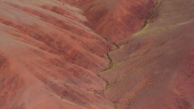 Red clay canyon. Aerial video from drone of Altai mountain landscape. Altai mountains.