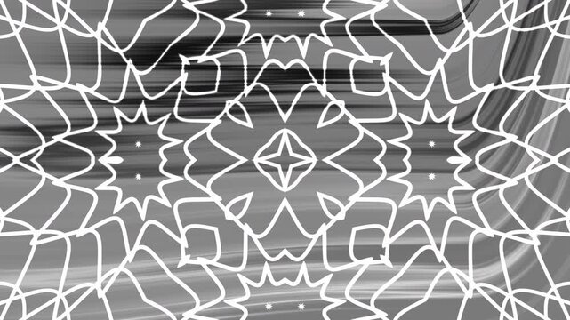 Symmetrical monochrome abstract digital pattern ideal for modern backgrounds, wallpaper, textile prints, and artistic graphic designs. Geometric aesthetics.