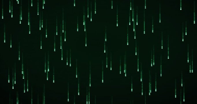 Glowing green Han ideogram characters fall steadily in a dense, animated matrix rain background.