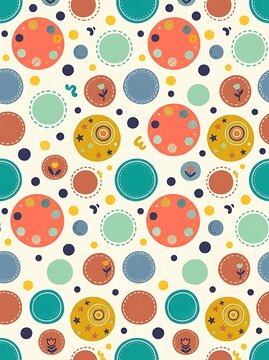 Hand drawn seamless pattern of colorful decorative circles