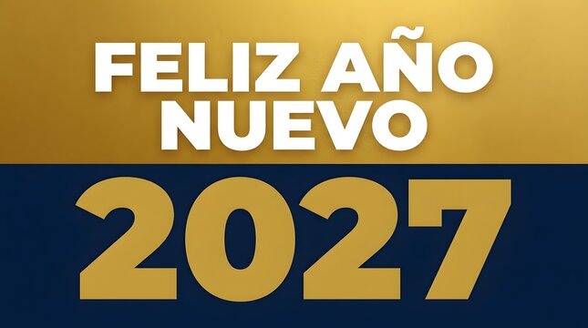 Feliz ano nuevo 2027 greeting in gold and navy elegant style