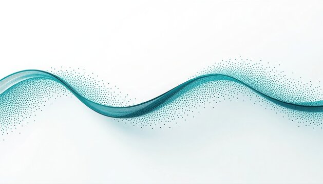 Abstract teal particle wave flowing on white background with digital art particle abstract connection background illustration technology movement structure composition backdrop innovation