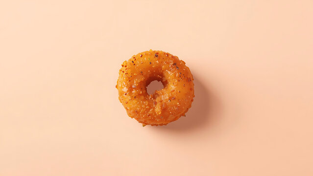Sweet Glazed Donut with Toasted Sugar Sprinkles on Pastel Pink Background, Top View