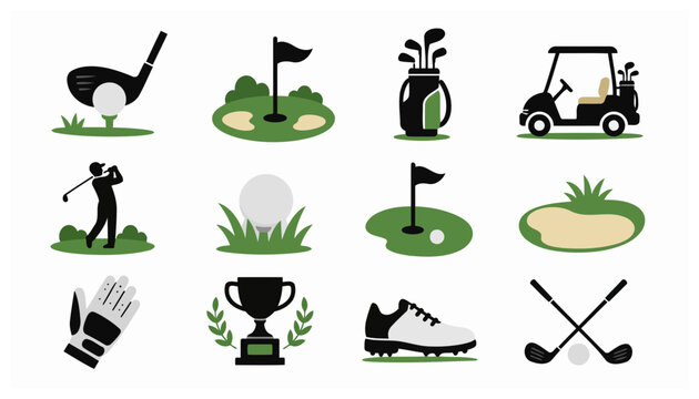 Collection of golf equipment and accessories icons.