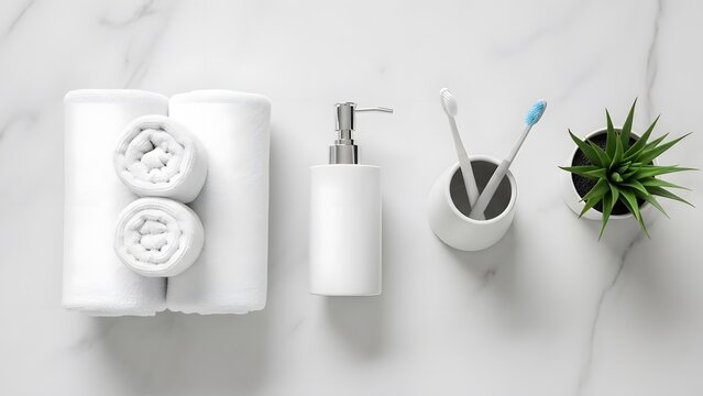 Spa and bathroom accessories arranged on a white surface