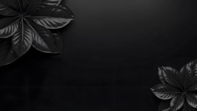 Top view of dark leaves on a black background