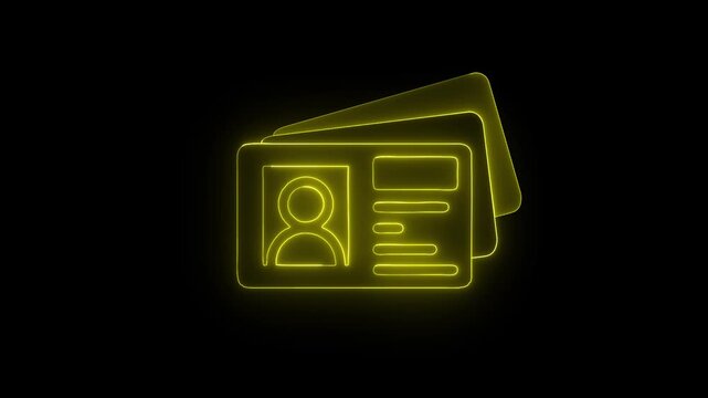 Glowing neon line Taxi driver license icon isolated on black background. Glowing neon man with checklist animation. 4K Video motion graphic.