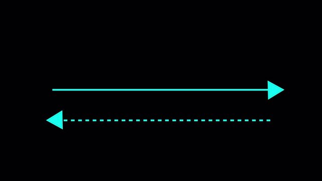Black straight arrows animation. Reveal and hide animation of straight, dashed, and dotted arrows. Isolated on a white background. Glowing arrow animation with alpha channel in 4k.