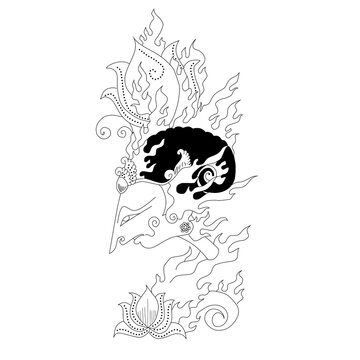 Elegant Wayang Mask with Lotus and Flame Elements