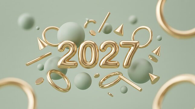Shiny gold 2027 number design with confetti effect