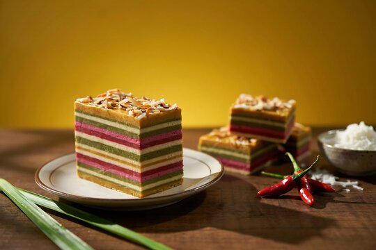 Colorful kuih lapis steamed layered cake high resolution picture