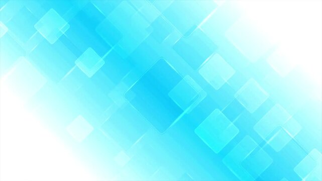 Abstract background with glowing turquoise square tiles drifting smoothly over a bright gradient surface.