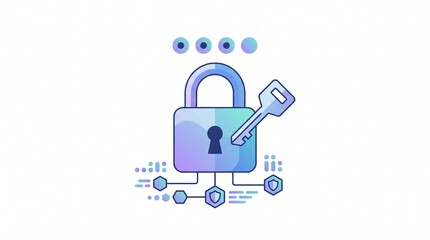 Fototapeta premium Digital security concept illustration with a padlock and key icon.