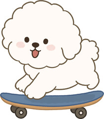 Cute Bichon Frise Riding Skateboard Vector Illustration
